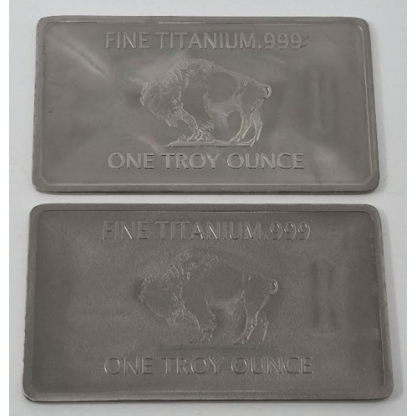 2 x 1 Oz .999 Fine Titanium Buffalo Bars