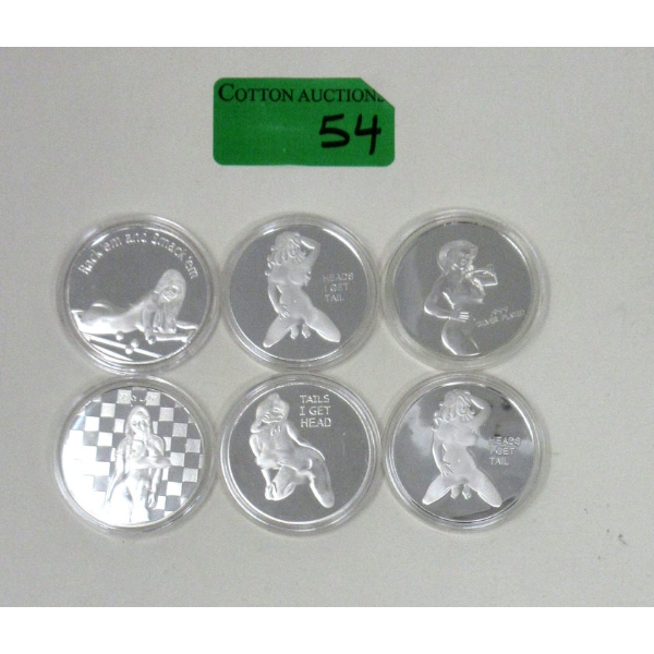 6 x Silver Clad NUDE Girl Art Rounds 