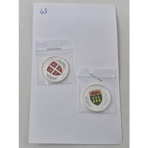 2 x .9999 Silver Canadian Heraldic Emblems of Canada Coins