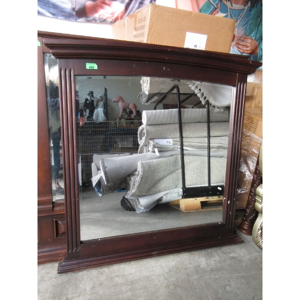 Large Brown Wood Framed Wall Mirror - 45" x 42"