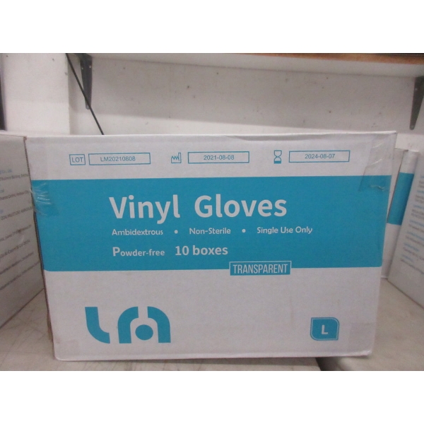 Case of 10 Boxes of Transparent Vinyl Gloves - L