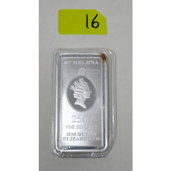 8 Oz/ 250 Gram .999 2021 St. Helena Legal Tender Bar 