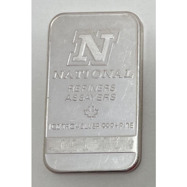 1 Oz .999+ Silver National Refiners Bar 