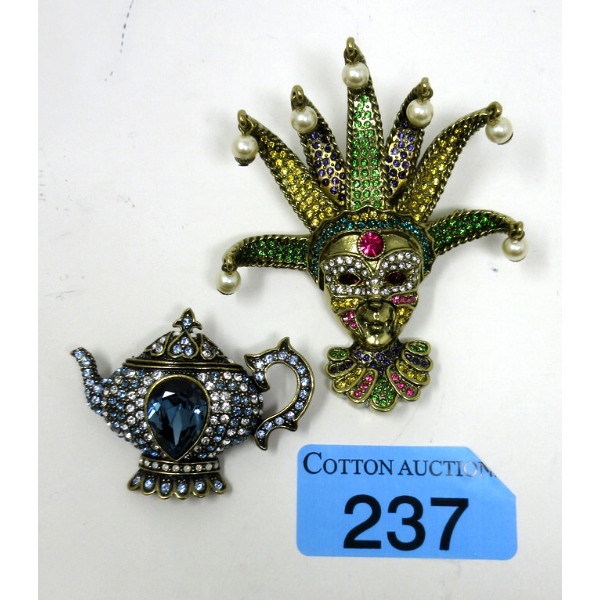 Heidi Daus Crystal Harlequin and Teapot Brooches