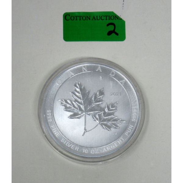 10 Oz .9999 Silver 2021 Maple Leaves Coin 