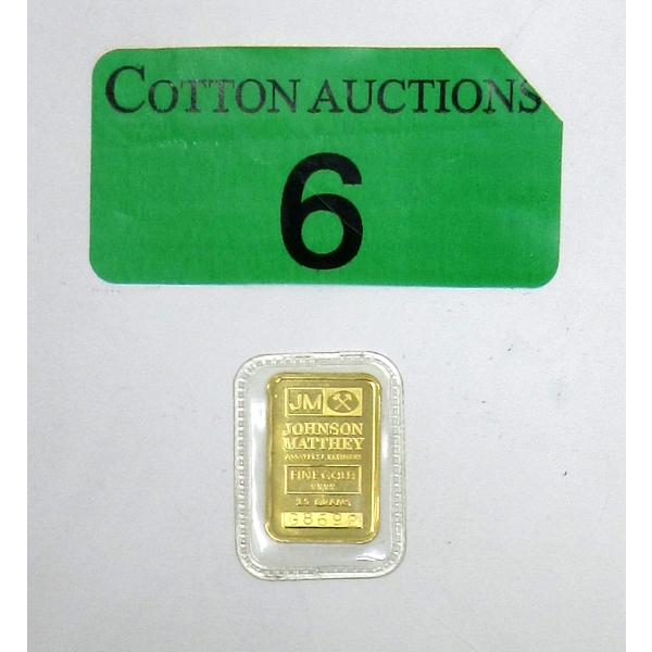 2.5 Gram .9999 Fine Gold Johnson Matthey Bar 