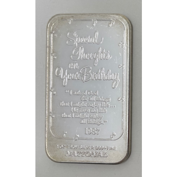 1 Oz .999+ Silver 1987 Happy Birthday Bar 