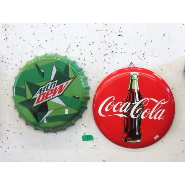 New Mountain Dew Bottle Cap & Coca-Cola Sign