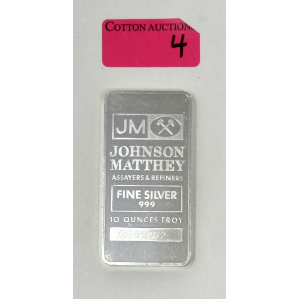 10 Oz .999 Silver Johnson Matthey Bar 