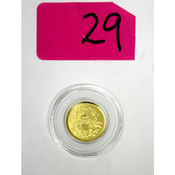 1/10 Oz .9999 Fine Gold TD Year of the Rabbit Round 