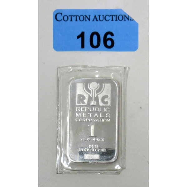 1 Oz .999 Silver Republic Metals Corp Bar 