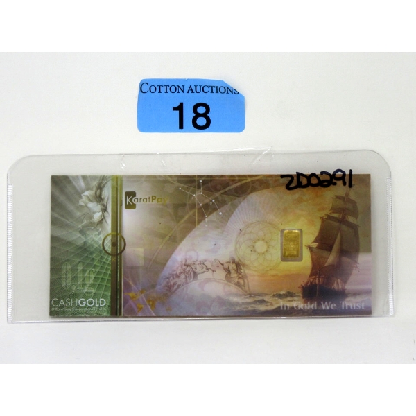 1/10 Gram .9999 Fine Gold Nadir Mint Bar 