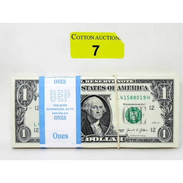 100 x $1 USD Uncirculated Sequential Numbered Federal Reserve Bundle 
