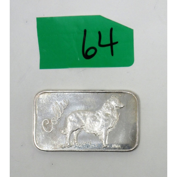 1 Oz .999 Silver Collie Dog Bar 