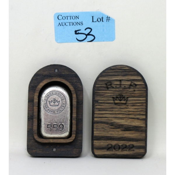 2 Oz .999 Silver 2022 Hand-Poured/ Coloured RIP Tombstone Numbered Bar 