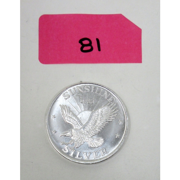 1 Oz .999 Silver 1983 Sunshine Minting Round 