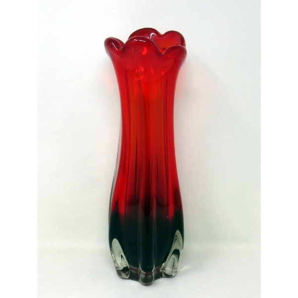 Mid-Century Red to Clear Art Glass Vase