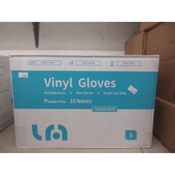 Case of 10 Boxes of Transparent Vinyl Gloves - Small
