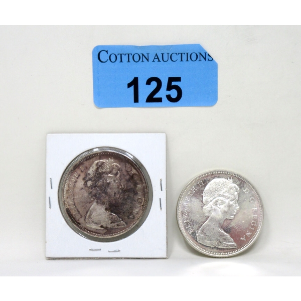 Two 1966 Canadian 80% Silver Dollar Coins