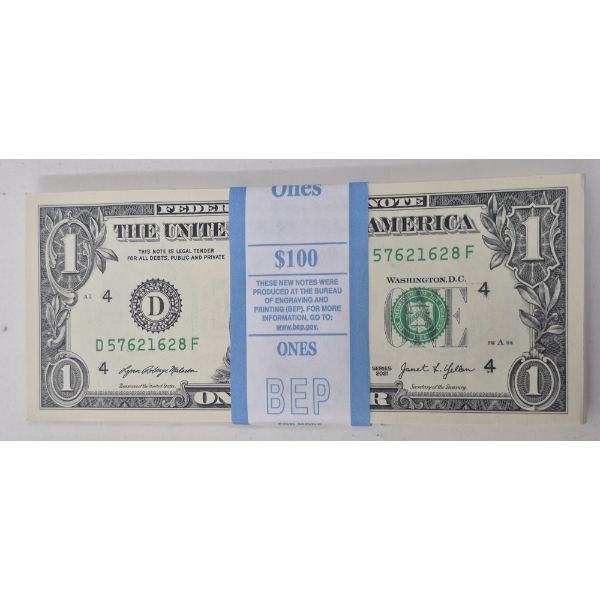 100 x $1 USD Uncirculated Federal Reserve Bundle 
