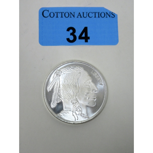1 Oz .999 Silver Indigenous/Buffalo USA Round 