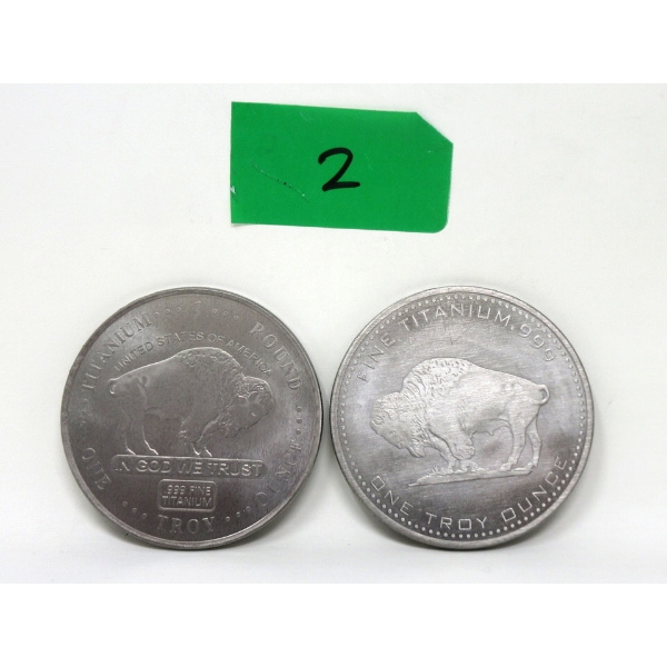 2 x 1 Oz .999 Fine Titanium Buffalo USA Round 