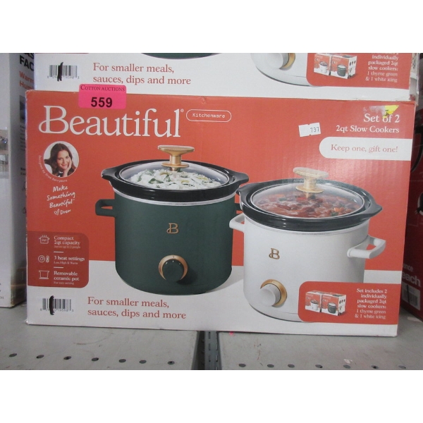 Drew Beautiful Set of Two 2 Qt Slow Cookers