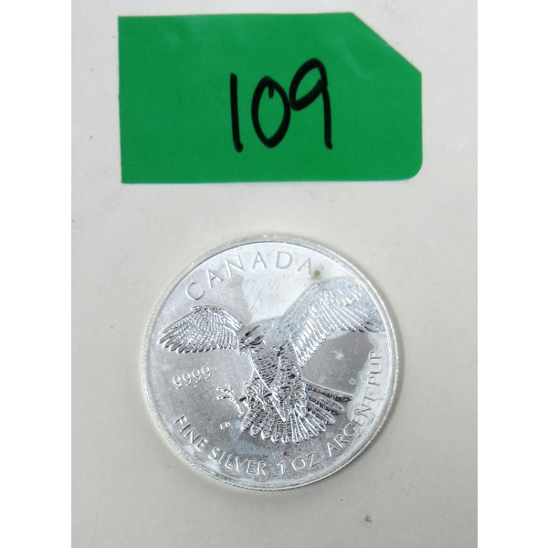 1 Oz .9999 Silver 2014 Peregrine Falcon Coin 