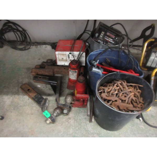 11 Piece Lot of Jacks, Hitches, Chain & More