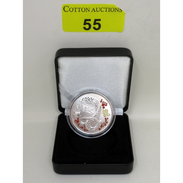 1 Oz .9999 Silver Colourized Dragon Round 
