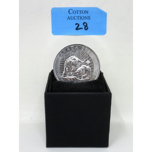 2 Oz .9999 Silver 2025 Grizzly Bear/Bull $10 Coin 