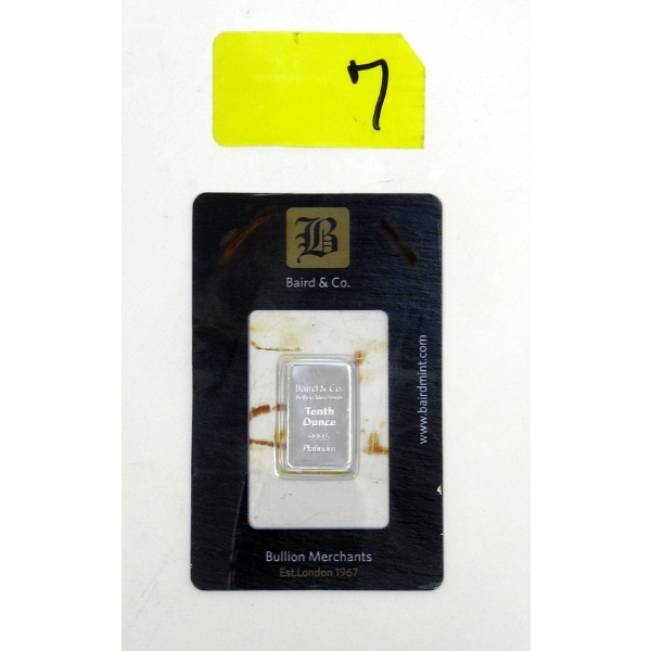1/10 Oz .9995 Fine Platinum Baird & Co. Bar