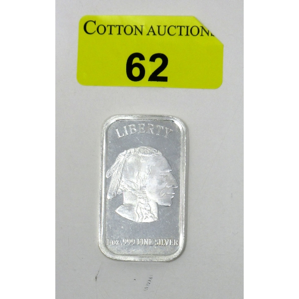 1 Oz .999 Silver USA Buffalo/Indigenous Bar 