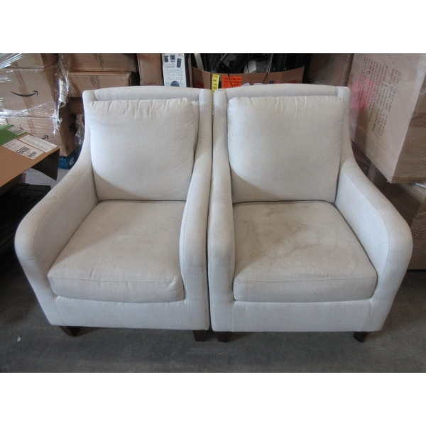 2 Fabric Upholstered Arm Chairs - Oat Colour