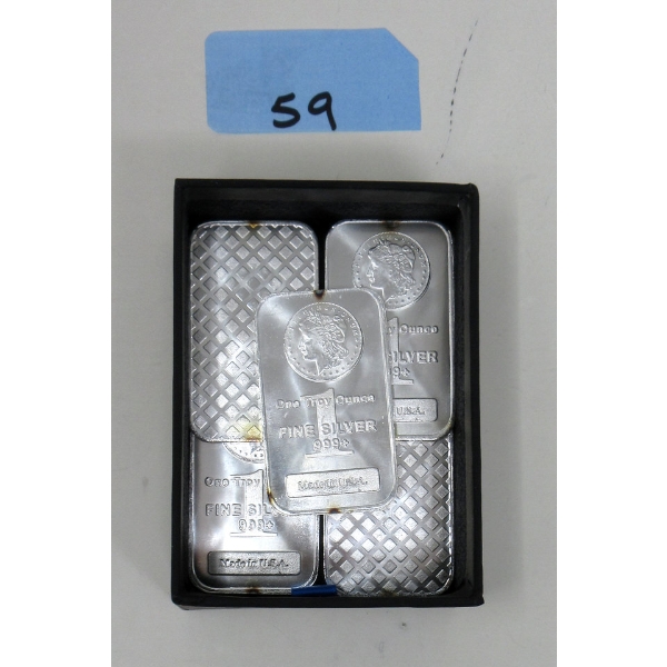 5 x 1 Oz .999+ Silver Morgan Head Bars