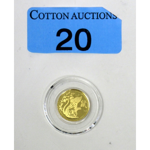1/10 Oz .9999 Fine Gold TD Bank Year of the Rat Round 