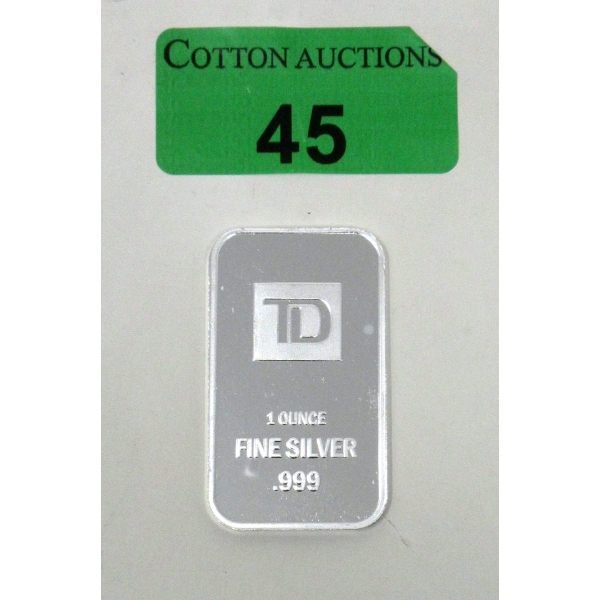 1 Oz .999 Silver TD Bank Investor Bar 