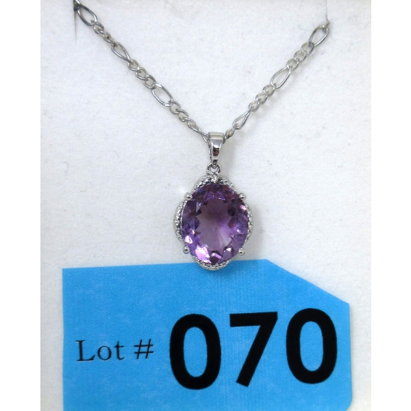 Amethyst & Diamond Pendant in Sterling Silver