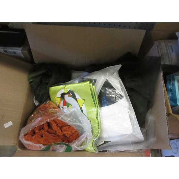 Box of Assorted New Soft Goods & Clothes