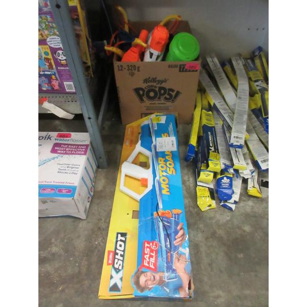Box of Gun Toys & 1 Zuru Xshot Water Gun