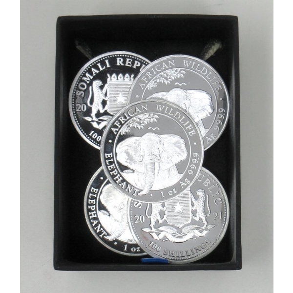 5 x 1 Oz .9999 Silver African Wildlife Elephant Coins 