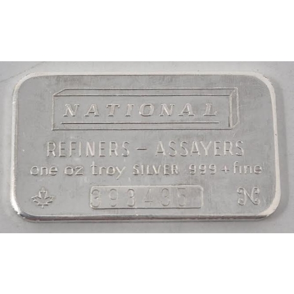 1 Oz .999+ Silver National Assayers Bar