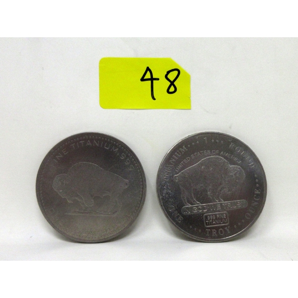 2 x 1 Oz .999 Fine Titanium Buffalo Rounds