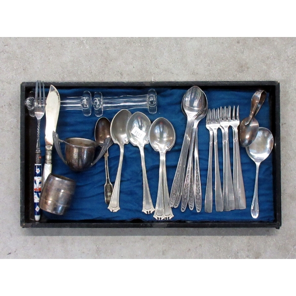 Tray of Vintage Silver Plate & Stainless Steel Flatware