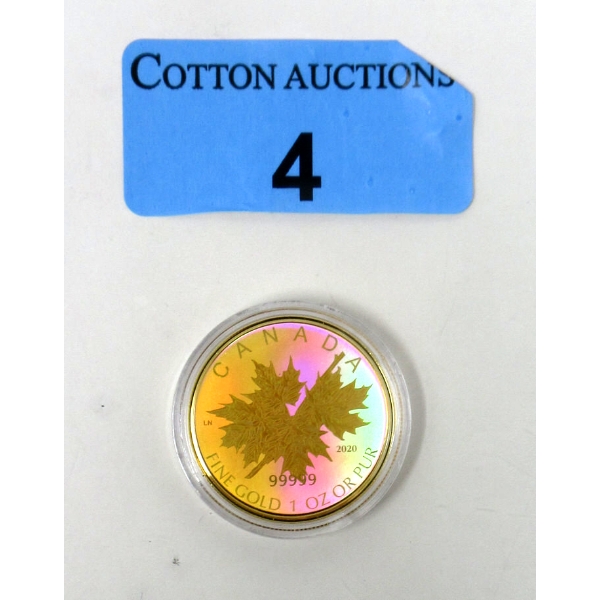 RARE 1 Oz .99999 Fine Gold 2020 Hologram Maple Leaf Coin 