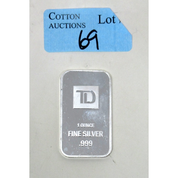 1 Oz .999 Silver TD Bank Investor Bar 