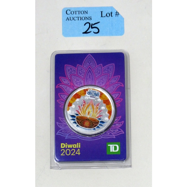 1 Oz .9999 Silver 2024 Colourized Diwali Round 