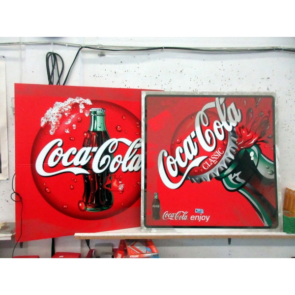 2 Corrugated Cardboard Coca-Cola Signs - Double Sided
