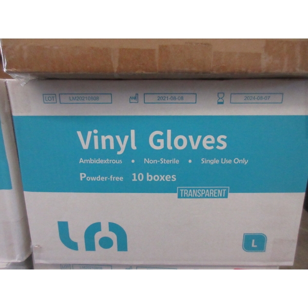 Case of 10 New Boxes of Vinyl Gloves - L