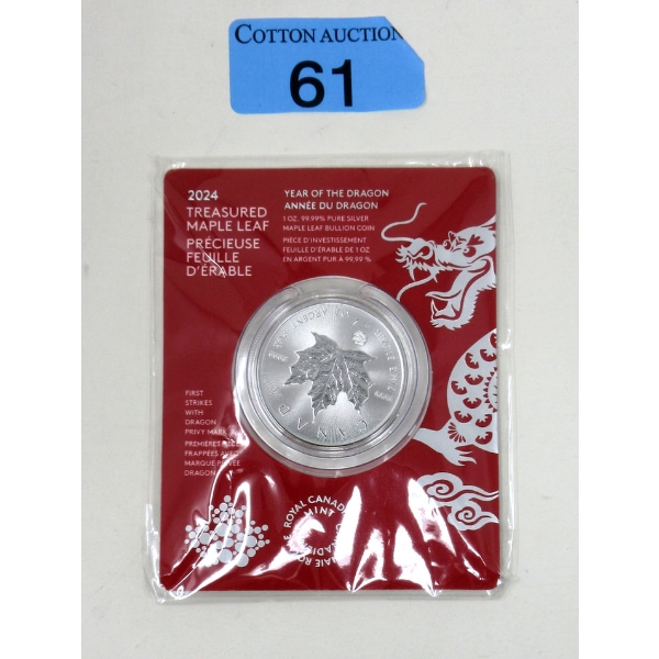 1 Oz .9999 Silver Dragon Maple Leaf Coin 